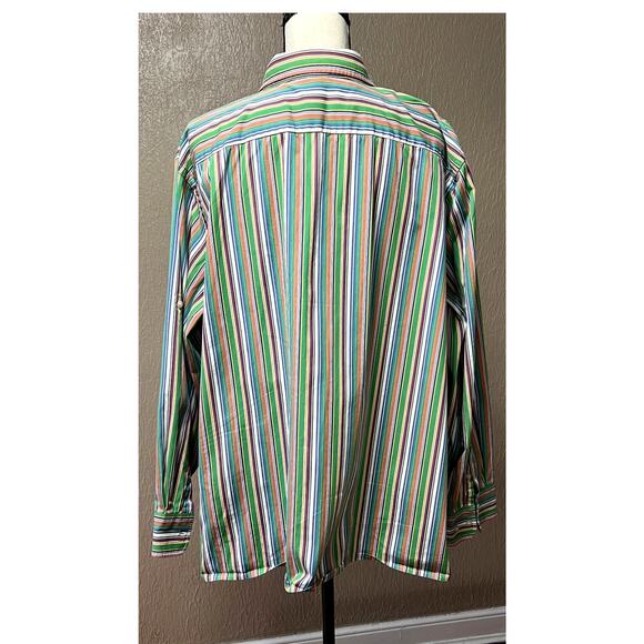 Vintage Y2K Lauren Ralph Lauren LRL Button Up Shirt Striped Cotton Roll Tab 3X - Picture 2 of 16